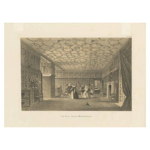 Antique Print of the Hall of Levens Hall by Nash, circa 1870