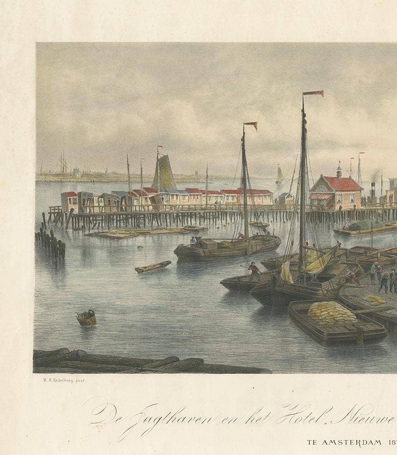 Antique Print of the Harbour of the IJ 'Amsterdam' by Stemler '1871'