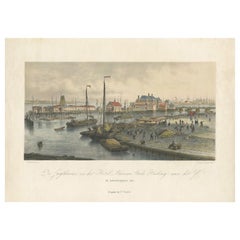 Stampa antica del porto dell'IJ "Amsterdam" di Stemler del 1871