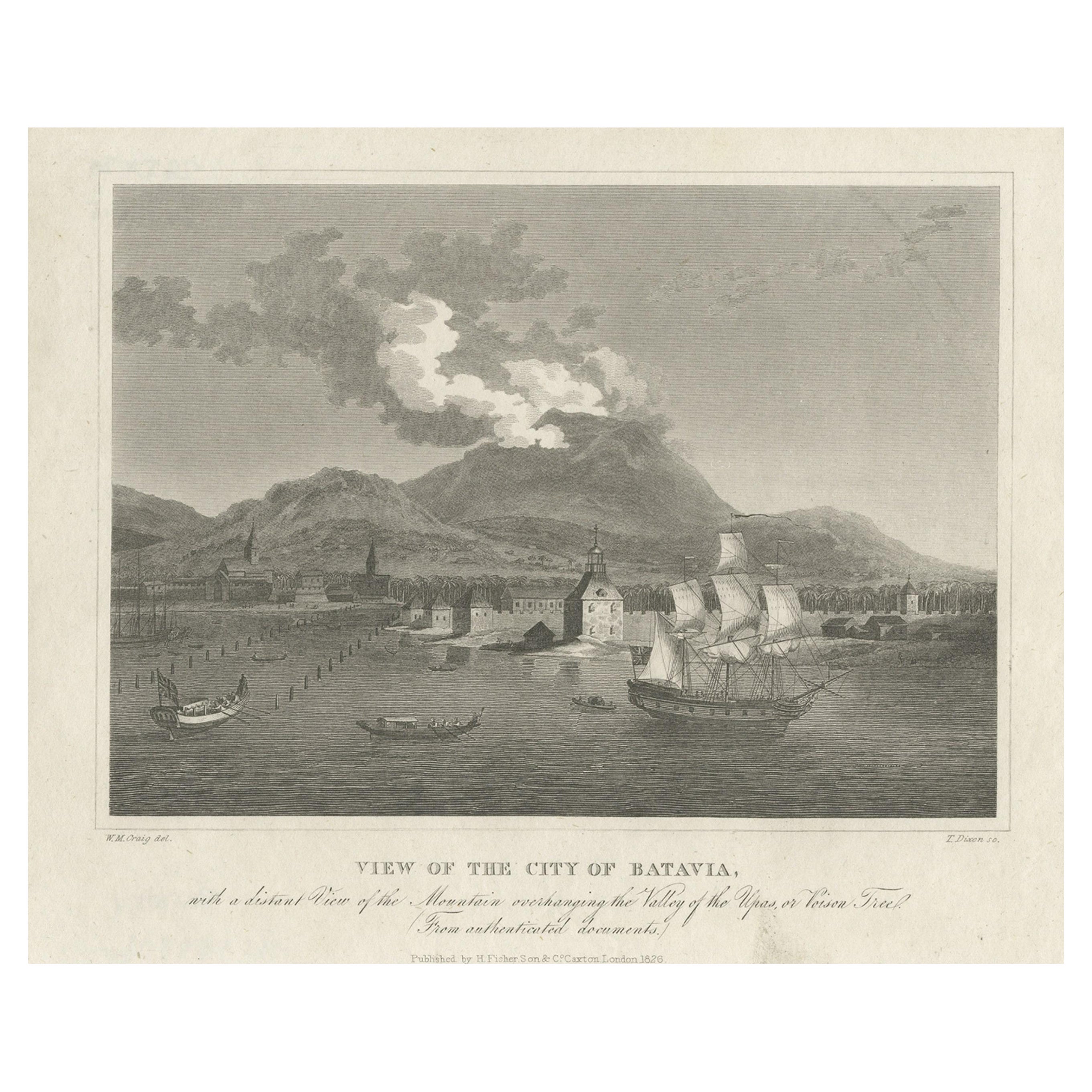 Impression ancienne du port Sunda Kelapa de Batavia dans les Indes néerlandaises, 1826