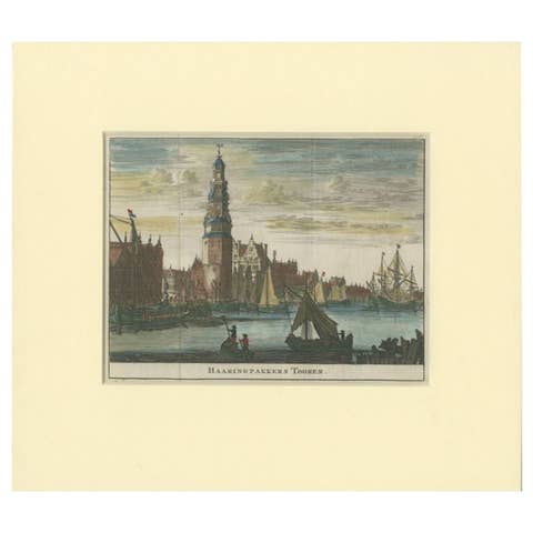 Antique Print of the 'Haringpakkerstoren' in Amsterdam by Ratelband, 1737