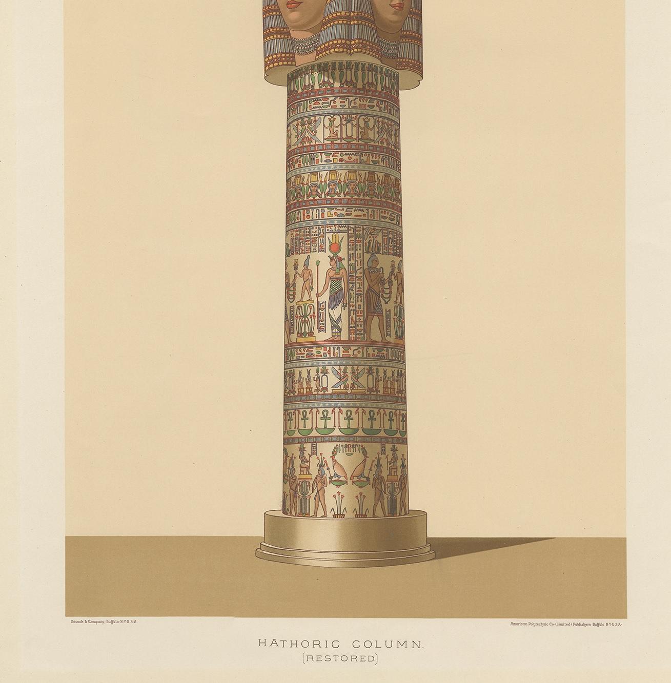 Antique Print of the Hathoric Column of the Portico of the Temple of Dendera In Good Condition For Sale In Langweer, NL