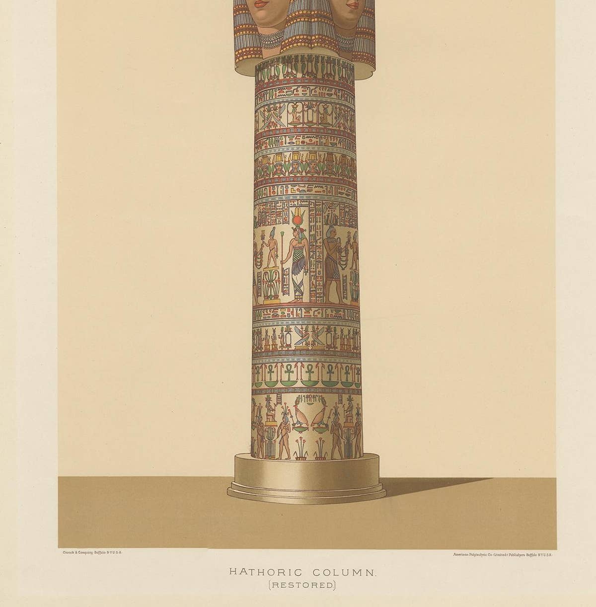 Antique Print of the Hathoric Column of the Portico of the Temple of Dendera