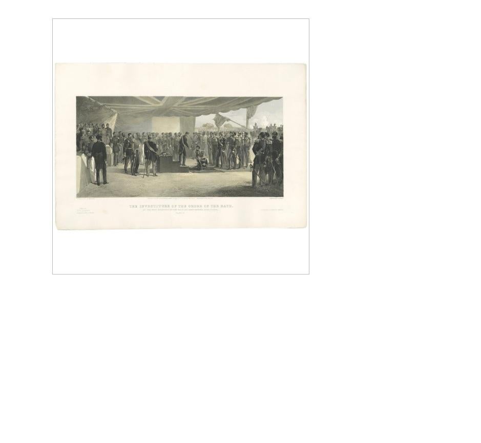 Antique print titled 'The Investiture of the Order of the Bath. At the Head Quarters of the British Army before Sebastopol'. The ceremony was held with the British Ambassador at Constantinople, Stratford Canning, First Viscount Stratford de