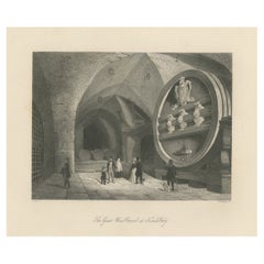 Antique Print of the Heidelberg Tun, World's Largest Wine Barrel