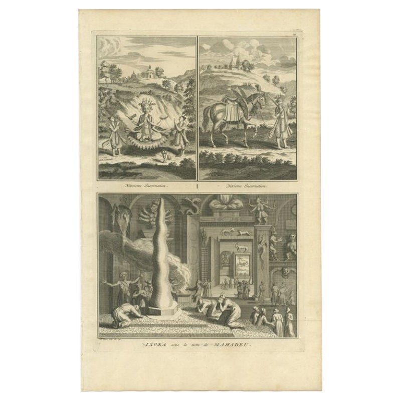 Impression ancienne du dieu hindou Vishnu par Picart, 1722