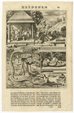 Antique Print of the Hindu God Vishnu Incarnated as Krishna, 1672