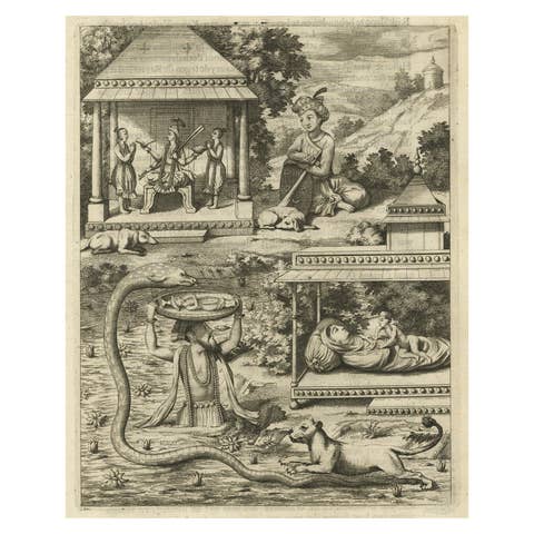 Antique Print of the Hindu God Vishnu Incarnated as Krishna, 1672