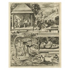 Antique Print of the Hindu God Vishnu Incarnated as Krishna, 1672