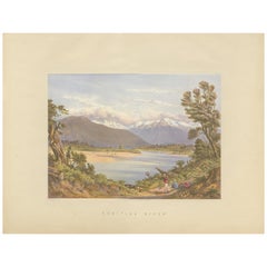 Antiker antiker Druck des Hokitika-Fluss „Neuseeland“ von Kell, um 1877