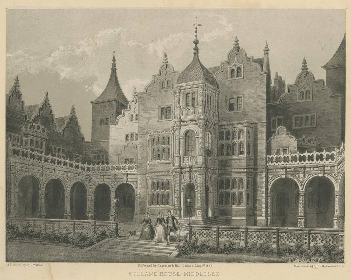 Antique Print of the Holland House in Middlesex by Hall, 1846