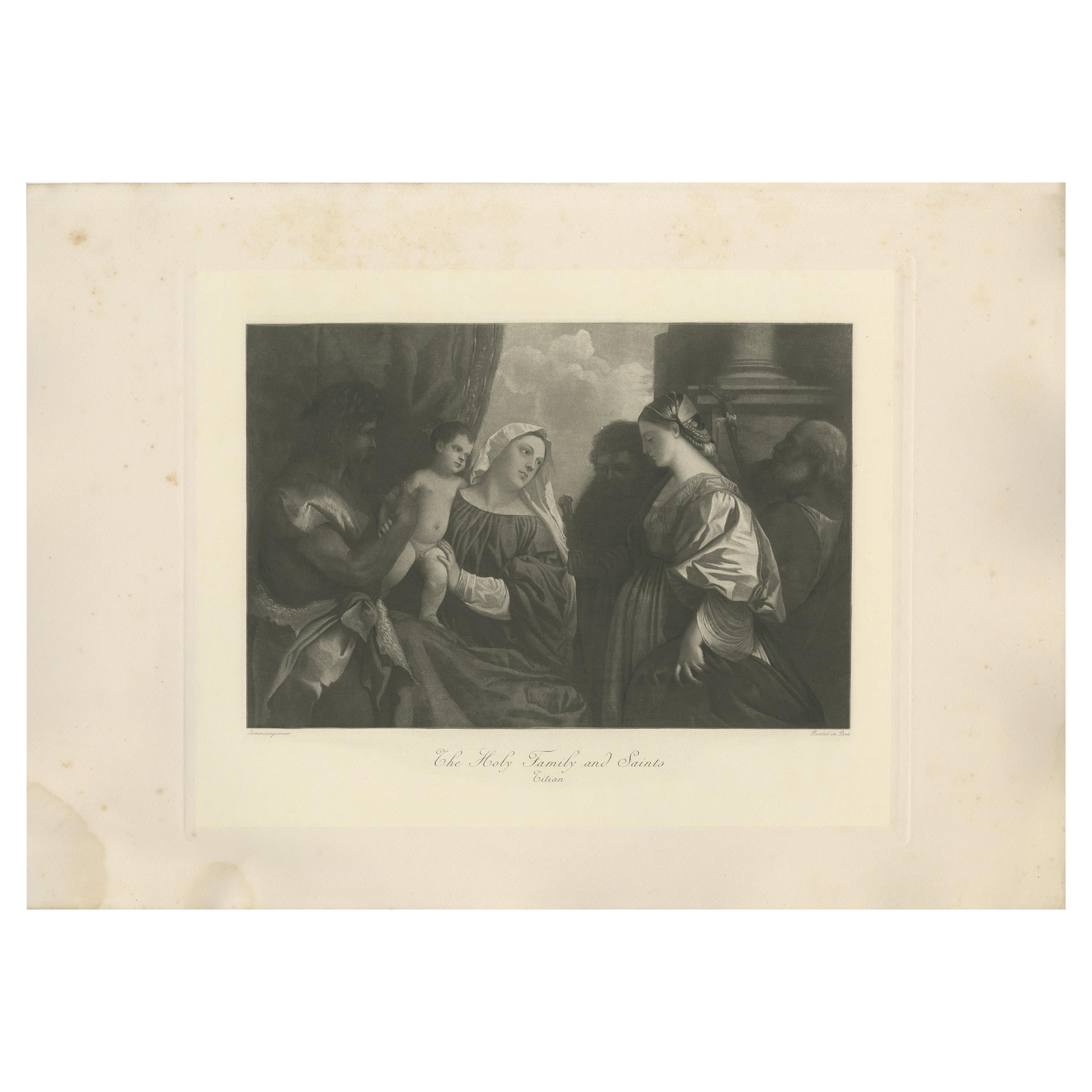 Antique Print of 'The Holy Family and Saints' Made after Titian 'c.1890' For Sale