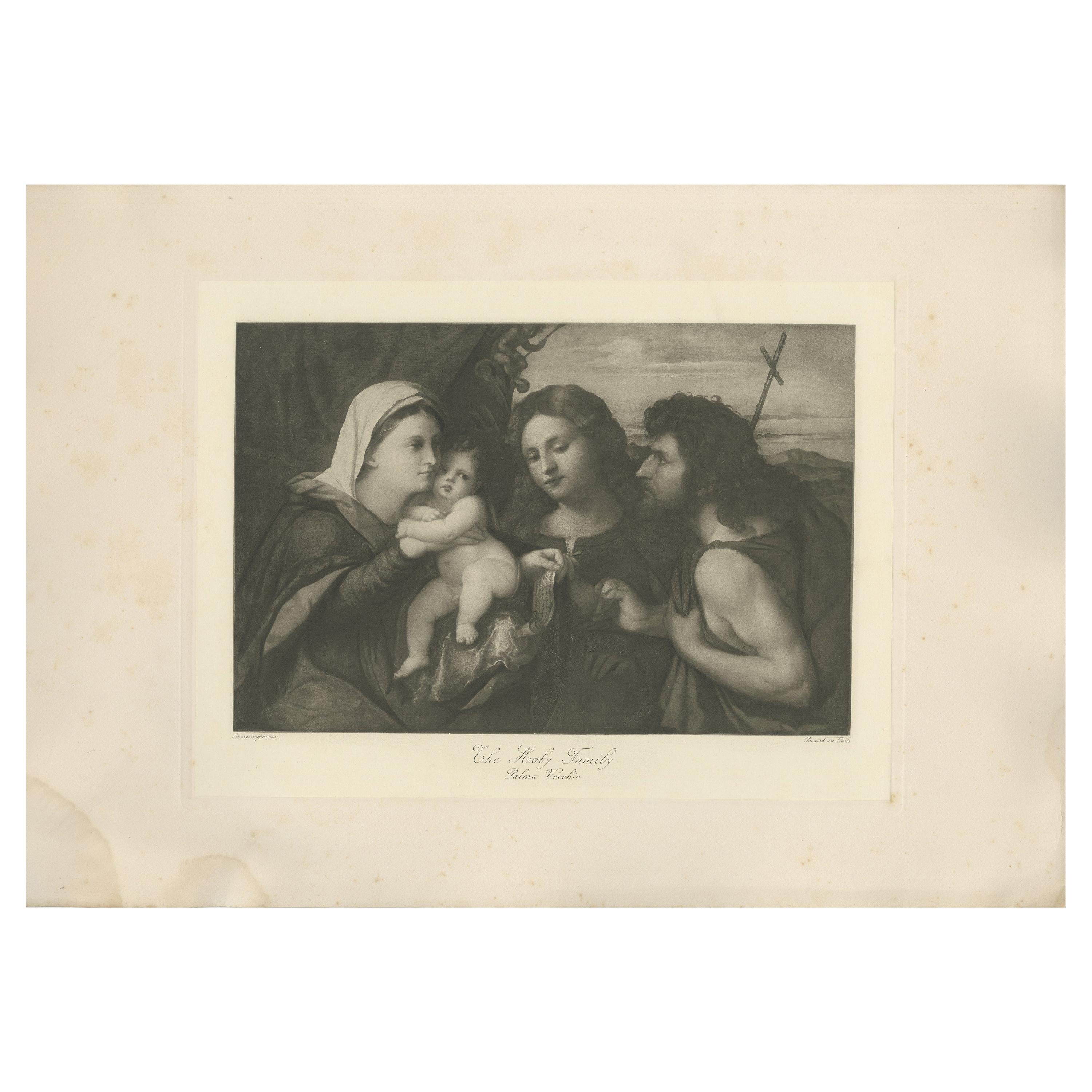 Antique Print of 'The Holy Family' Made after Palma Vecchio 'c.1890' For Sale