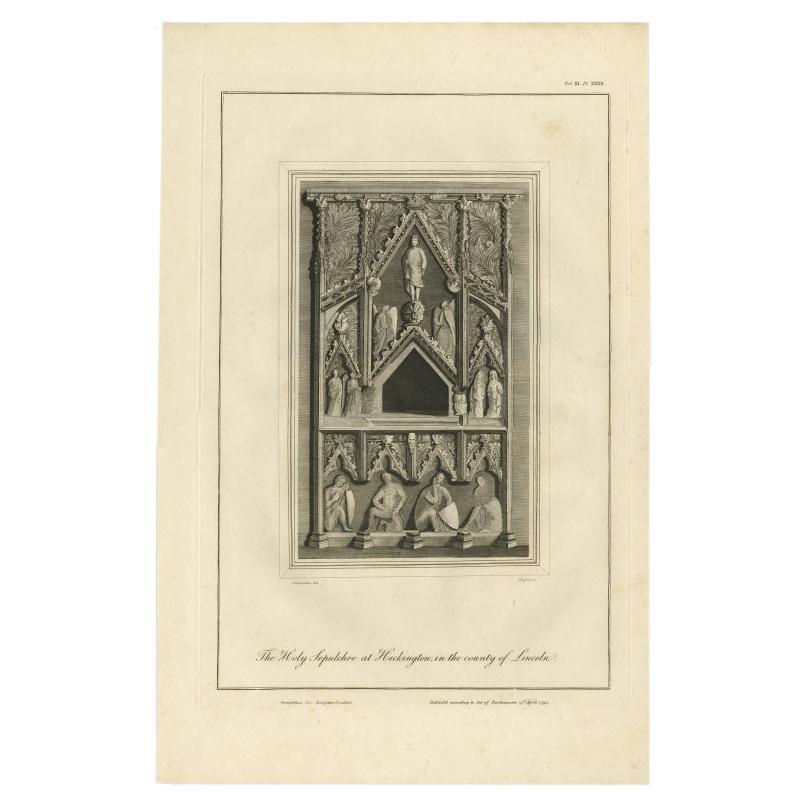 Impression ancienne du Saint-Esprit Sepulchre à Heckington, Angleterre, 1795 en vente