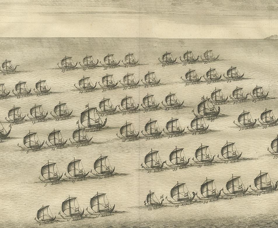 Antiker Druck der Hongi/Koracora-Flotte von Valentijn '1726' (Niederländisch) im Angebot