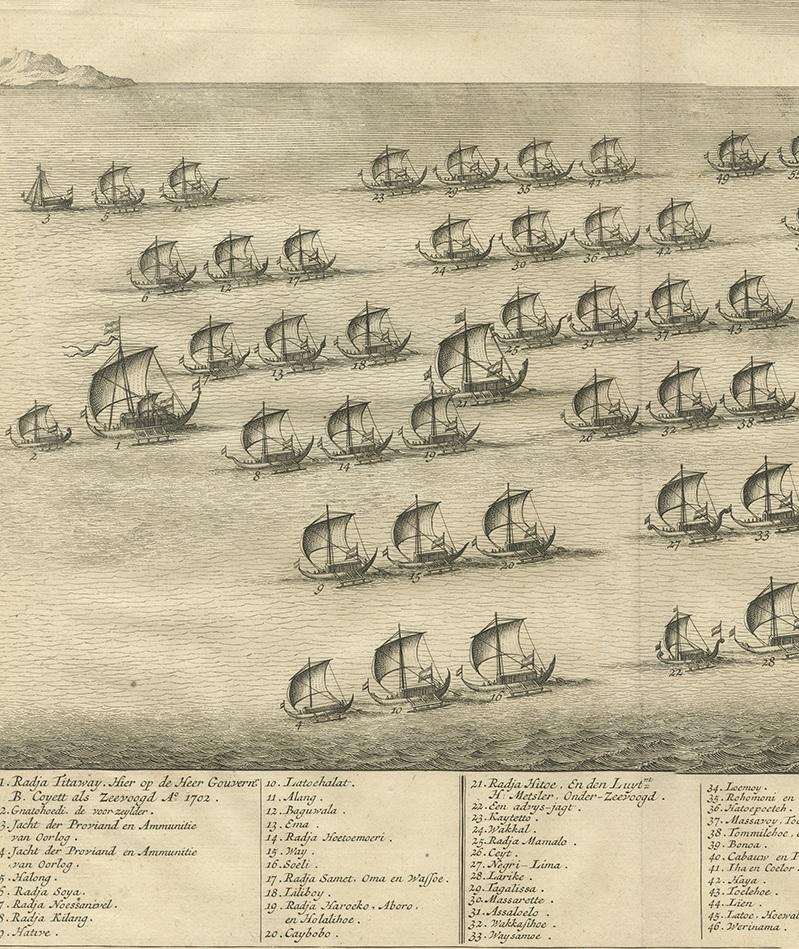 Antiker Druck der Hongi/Koracora-Flotte von Valentijn '1726' (Graviert) im Angebot