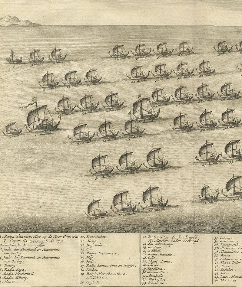 Antique Print of the Hongi/Coracora Fleet by Valentijn '1726'