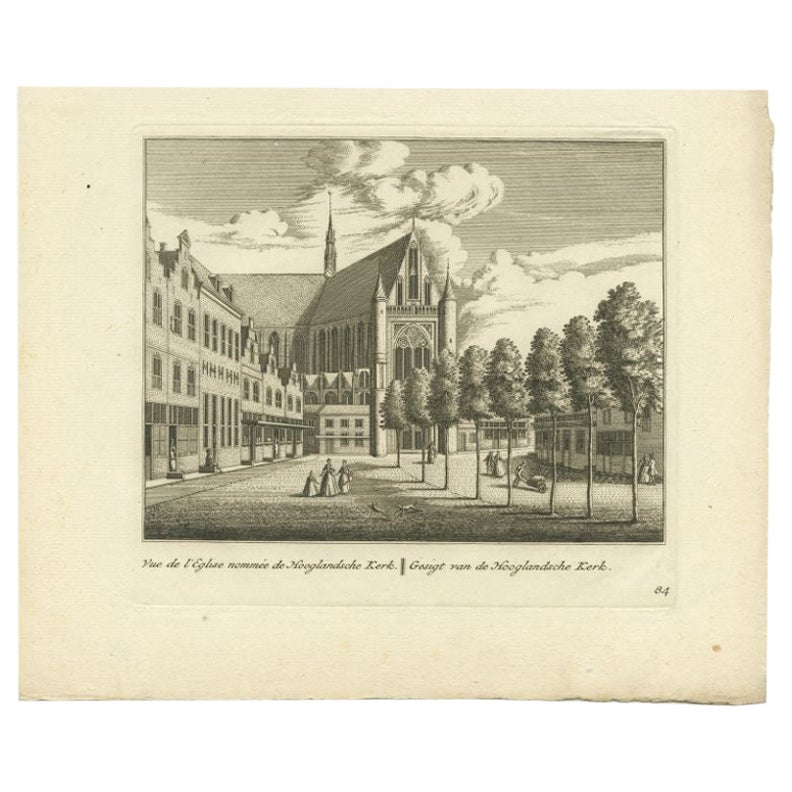 Antiker Druck der „Hooglandse Kirche“ in Leiden, um 1800