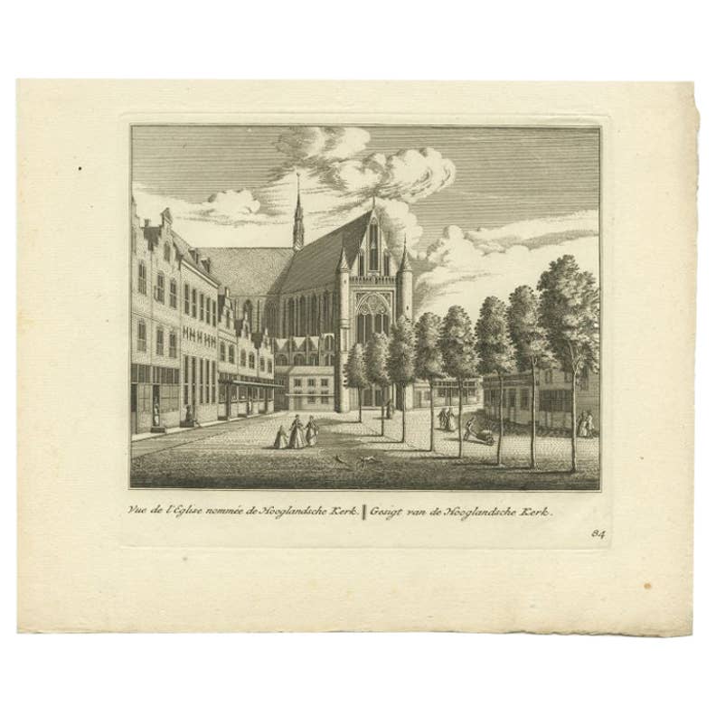 Antique Print of the 'Hooglandse Kerk' of Leiden, c.1800