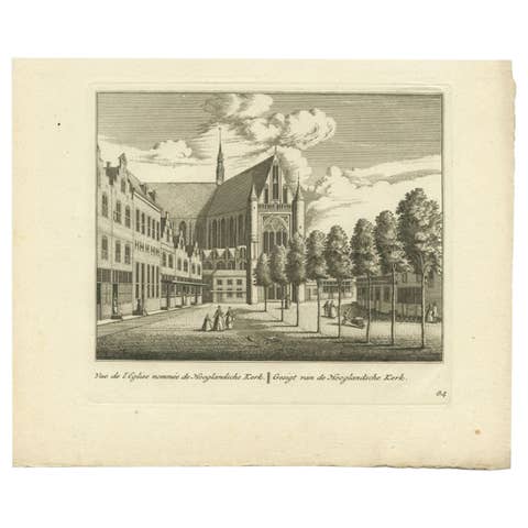 Antique Print of the 'Hooglandse Kerk' of Leiden, c.1800