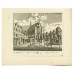 Antiker Druck der „Hooglandse Kirche“ in Leiden, um 1800