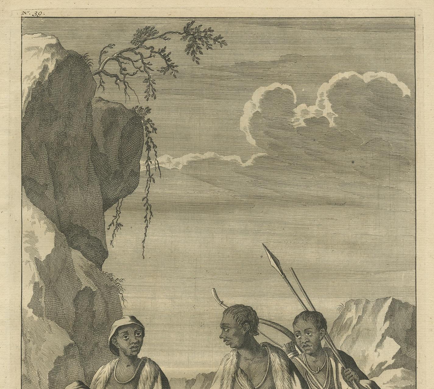 Dutch Antique Print of the Khoikhoi of Cape of Good Hope by Valentijn, 1726 For Sale
