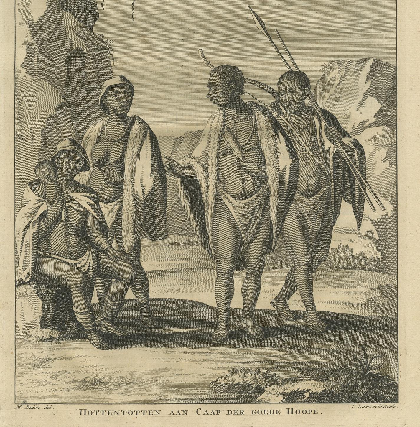 Engraved Antique Print of the Khoikhoi of Cape of Good Hope by Valentijn, 1726 For Sale