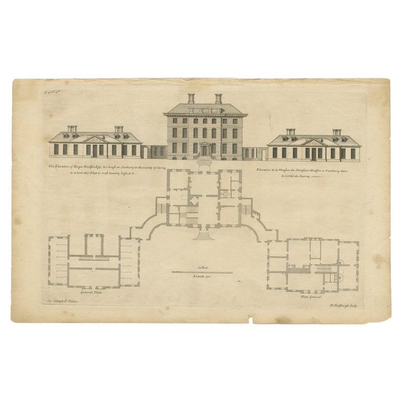 Antique Print of the House of Roger Hudson by Campbell, 1725 For Sale