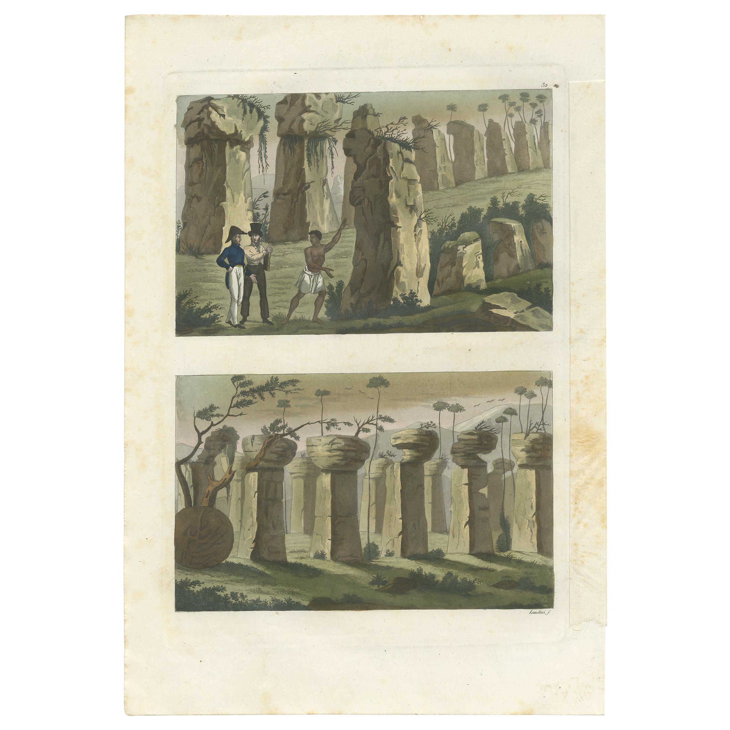 Antique Print of the House of the Ancients, Island of Tinian, by Ferrario '1831'