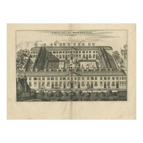 Antique Print of the 'Huiszitten Weduwenhof' by Dapper, 1663