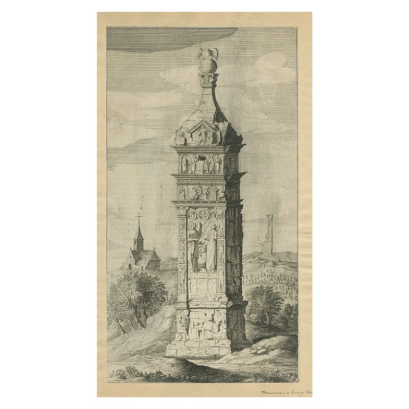 Impression ancienne de la colonne et de l'église de Igel, vers 1650