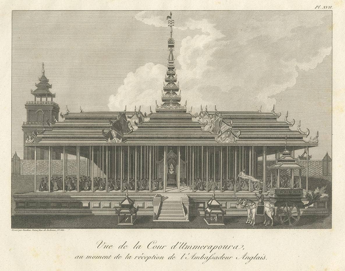 Antique Print of the Imperial Court in Ummerapoura by Symes, 1800