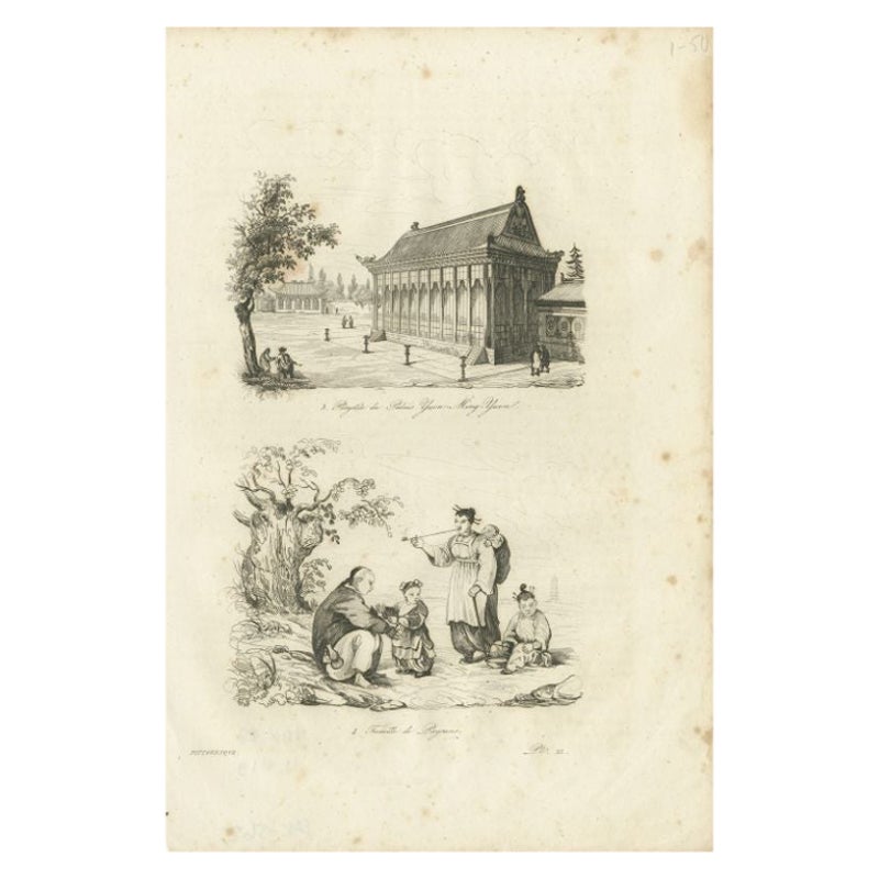Impression ancienne du palais impérial de Yuen-ming-yuen et de la famille chinoise, 1834