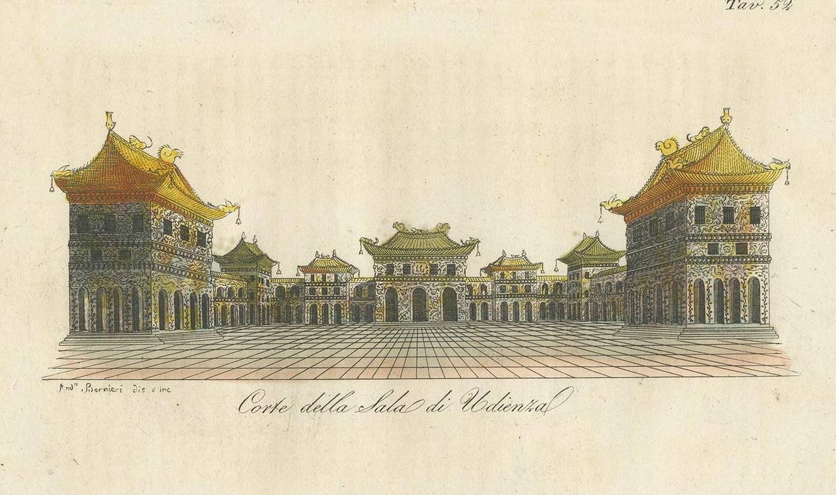 Antique Print of the Imperiall Hall of Audience by Ferrario '1823'