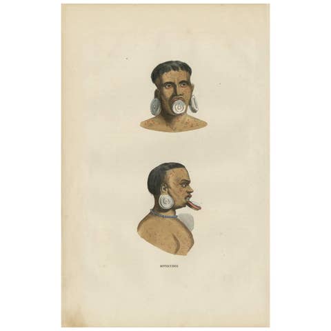 Antique Print of the Indigenous Botocudos of Brazil by H. Berghaus, 1855