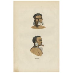 Antiker antiker Druck der indigenen Botocudos aus Brasilien von H. Berghaus, 1855