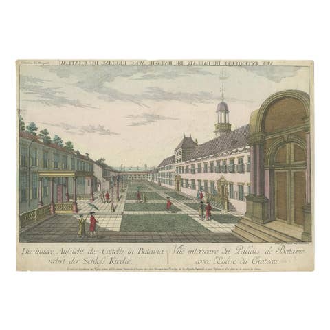 Antique Print of the Inner Courtyard of the Castle at Batavia by Habermann