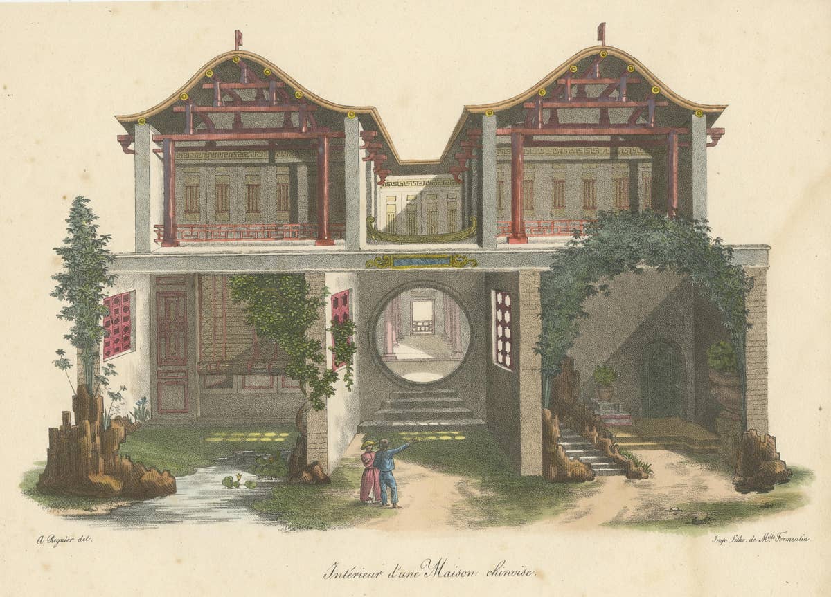 Antique Print of the Interior of a Chinese House