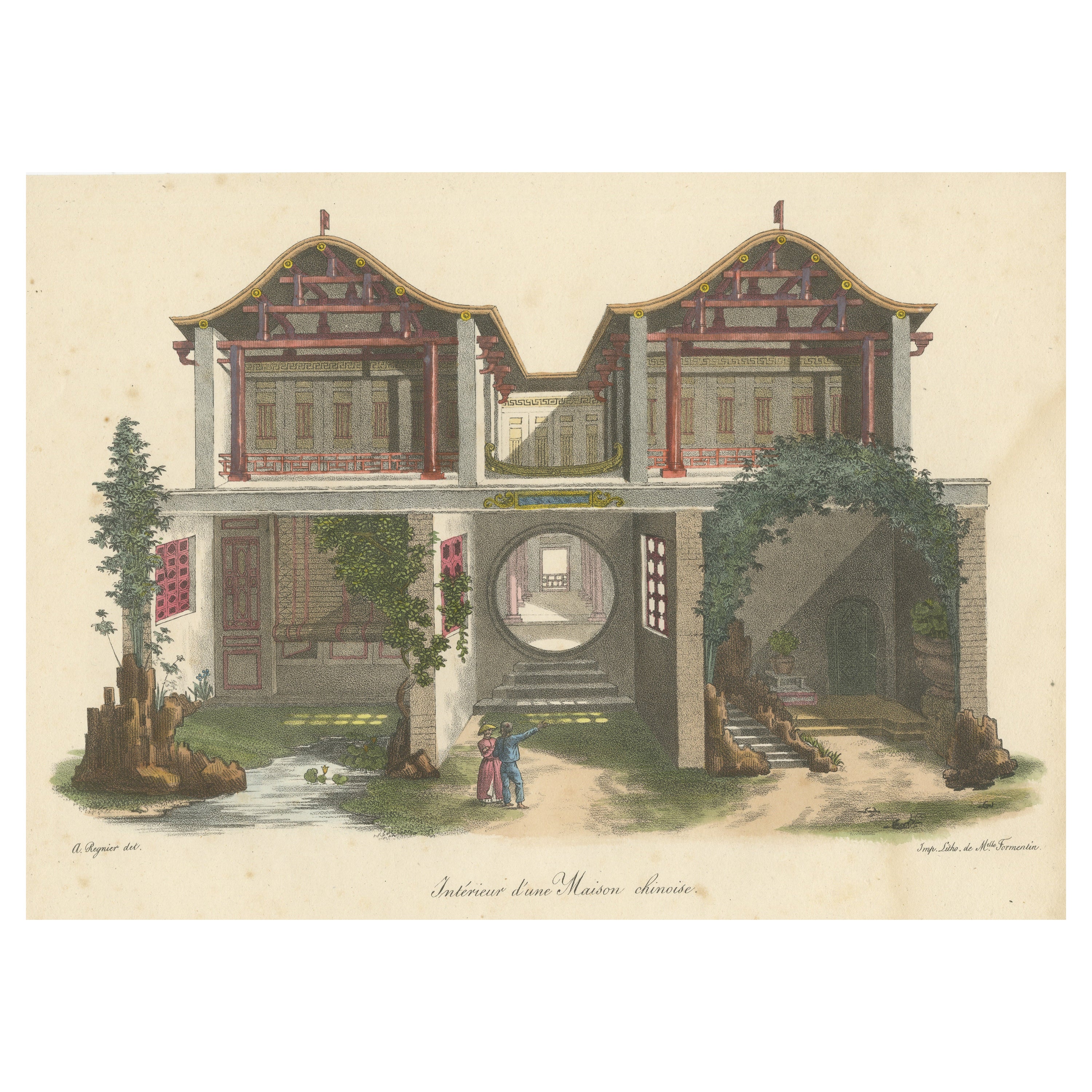 Impression ancienne de l'intérieur d'une maison chinoise