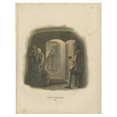 Antiker antiker Druck des Innenraums des Schlosses Gripsholm von Sandberg, um 1864