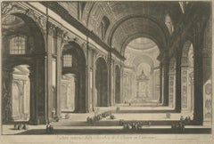 Antique Print of the Interior of St Peter's Basilica in the Vatican, c.1820