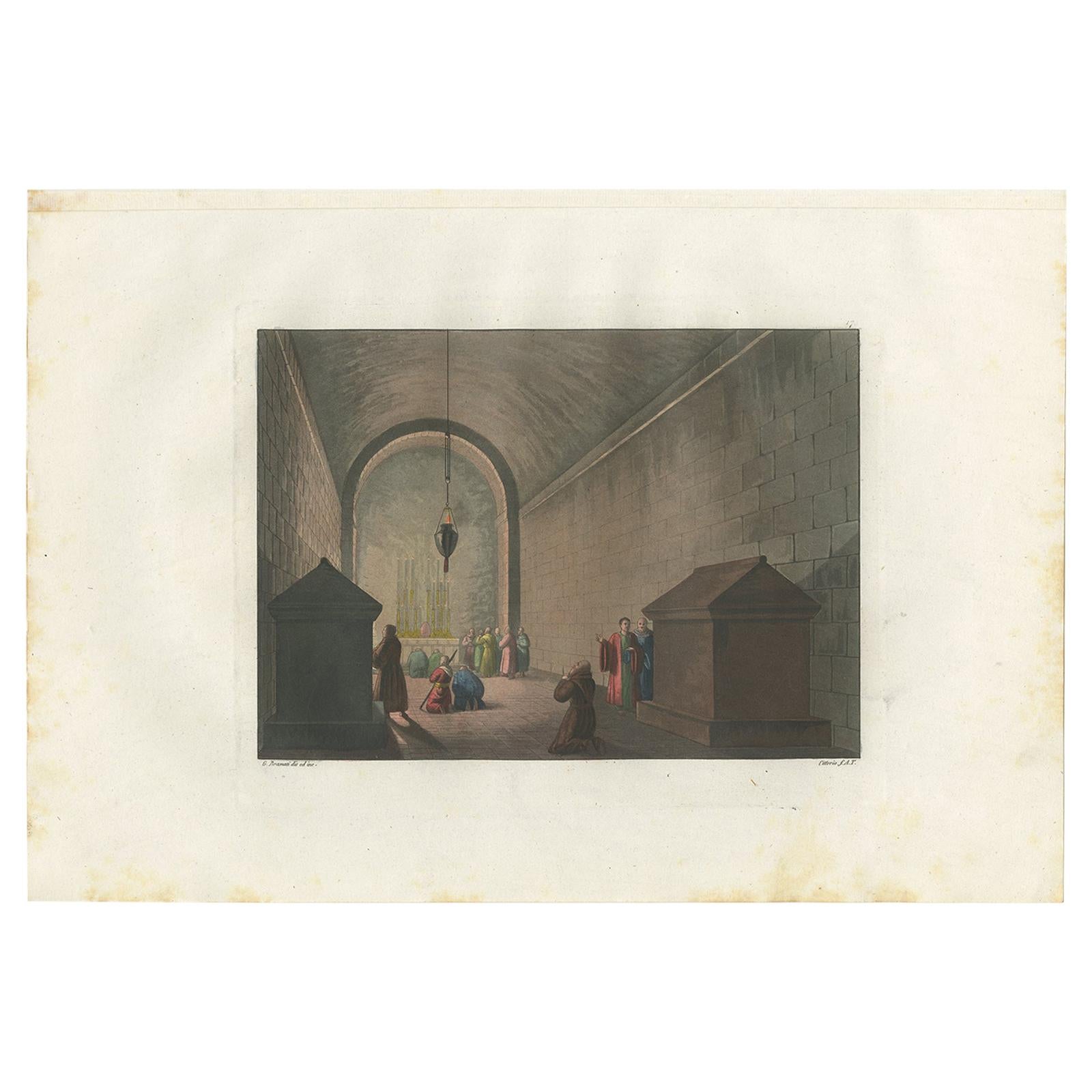 Antique Print of the Interior of the Chapel of Mount Calvary by Ferrario '1831'