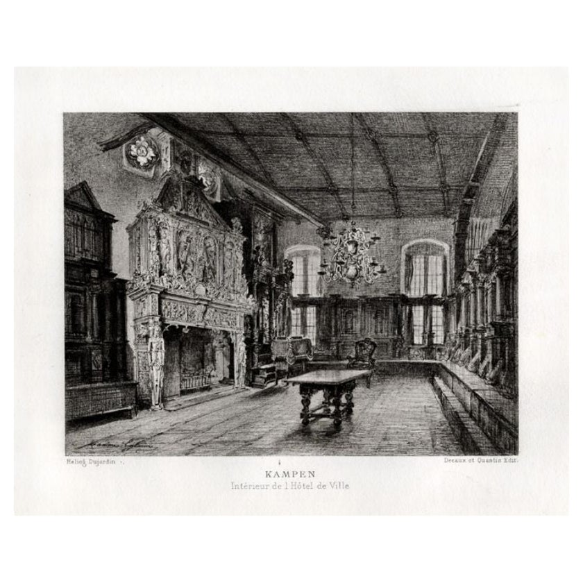 Antiker antiker Druck des Innenraums des Rathauses von Kampen von Lalanne, 1882 im Angebot