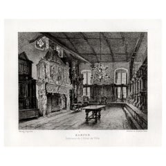 Grabado antiguo del Interior del Ayuntamiento de Kampen por Lalanne, 1882