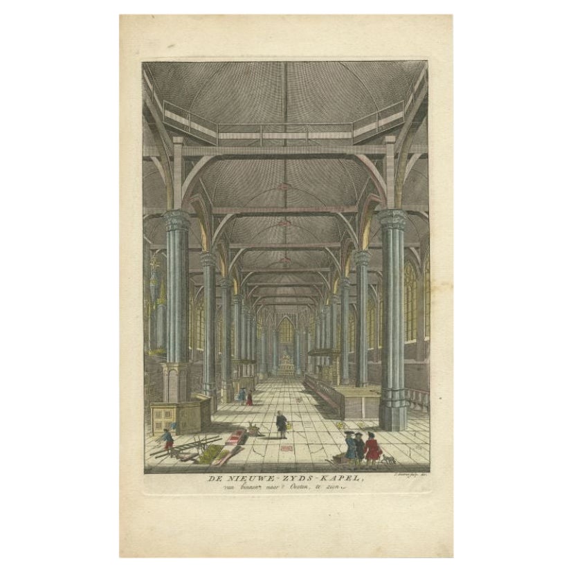 Antiker antiker Druck des Innenraums der „Nieuwezijds Kapel“ von Goeree, 1765