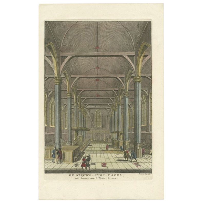 Antiker antiker Druck des Innenraums der Nieuwezijds Kapel, Netherland, 1765