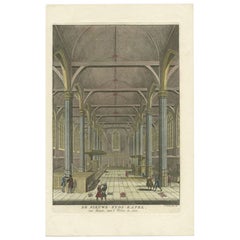 Antiker antiker Druck des Innenraums der Nieuwezijds Kapel, Netherland, 1765