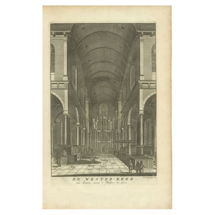 Antiker antiker Druck des Innenraums der „Westerkerk“ von Goeree, 1760