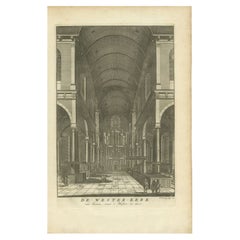 Antiker antiker Druck des Innenraums der „Westerkerk“ von Goeree, 1760