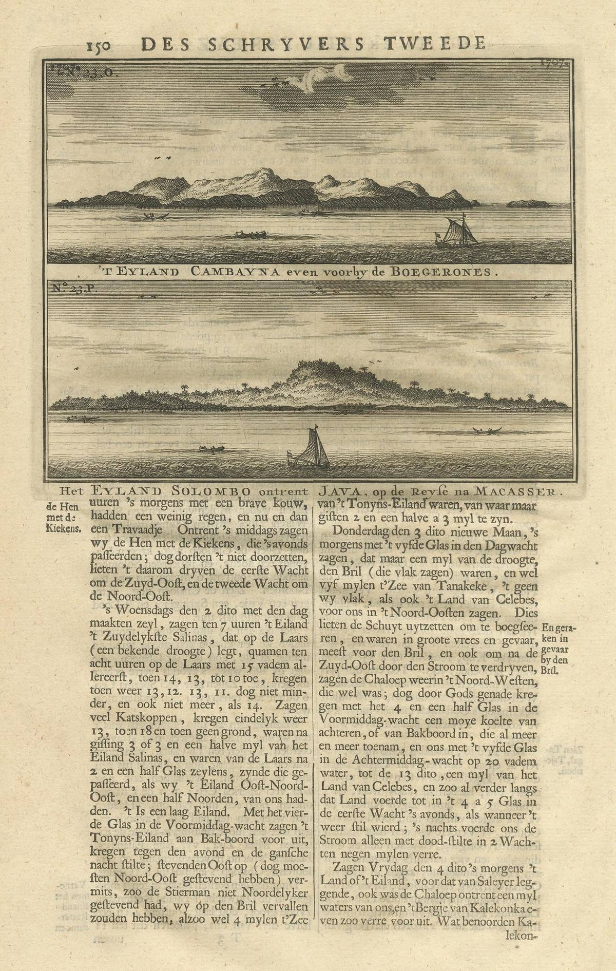Antique Print of the Islands Cambayna and Solombo by Valentijn, 1726